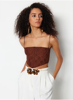 trendyol Brown Crop Lined Corset Detailed Knitted Lace Bustier TPRAW23BS00072  - Image 2