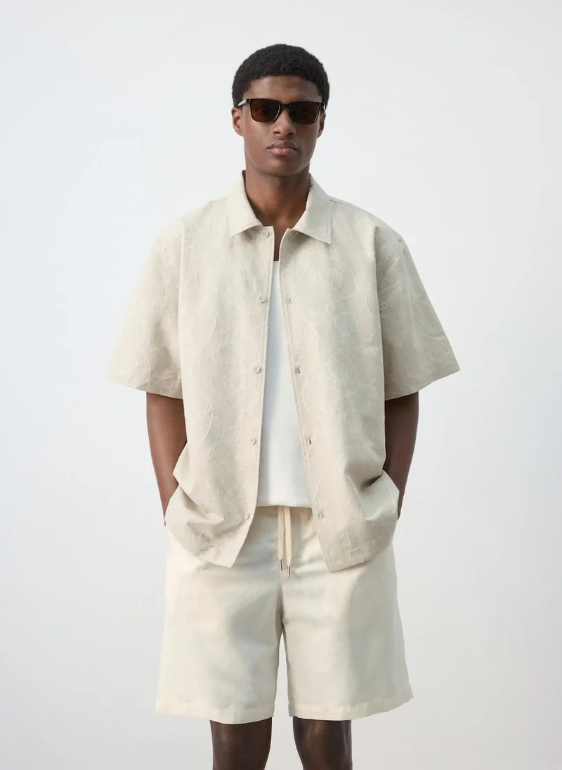 Mango Man Linen-cotton overshirt with embroidered details