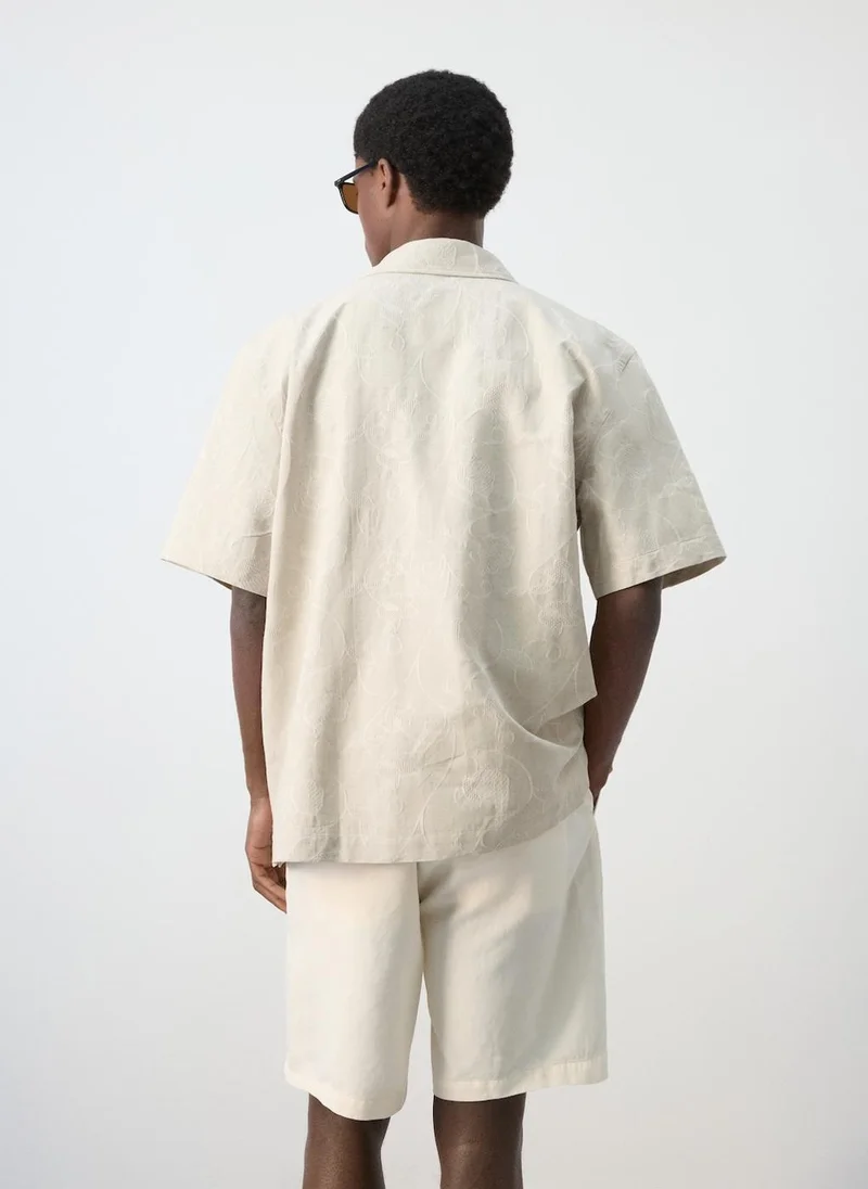 Mango Man Linen-cotton overshirt with embroidered details