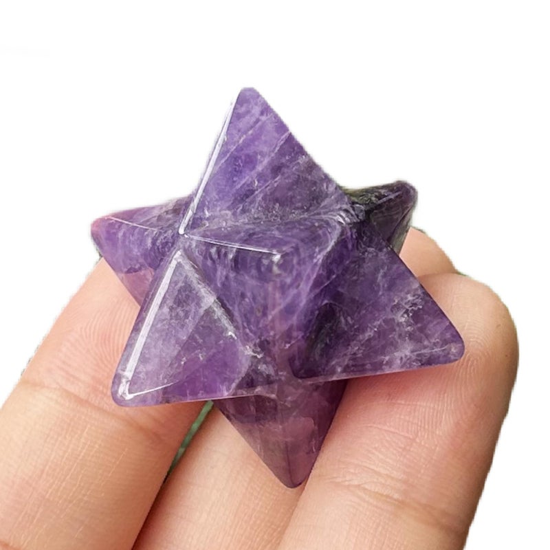 Bacatgem Natural Amethyst Merkaba Crystal Protection Sacred Meditation Energy Healing Chakra1 Inchs Hexagonal Star Crystals and Healing Stone