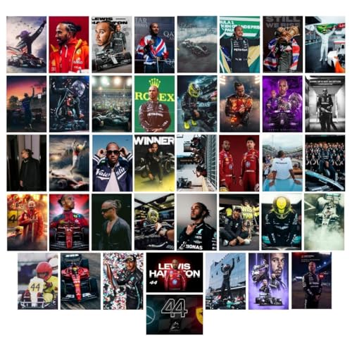 auraposter Lewis Hamilton Poster (Set of 40) | Formula 1 Posters (15 x10 cm) | Mercedes F1 Poster Ferrari F1 for Wall, Bedroom, Living room | Formula One Posters | Glue Dots Included (A_025) - Image 1