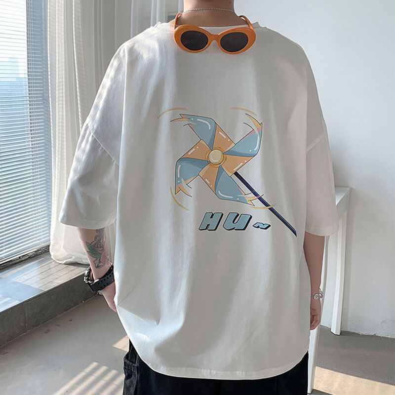 Summer Loose Short-Sleeved T-Shirts For Student Couples, Casual Round Neck, Five-Quarter Sleeves, Same Style Class Uniforms For Boys And Girls - Image 5