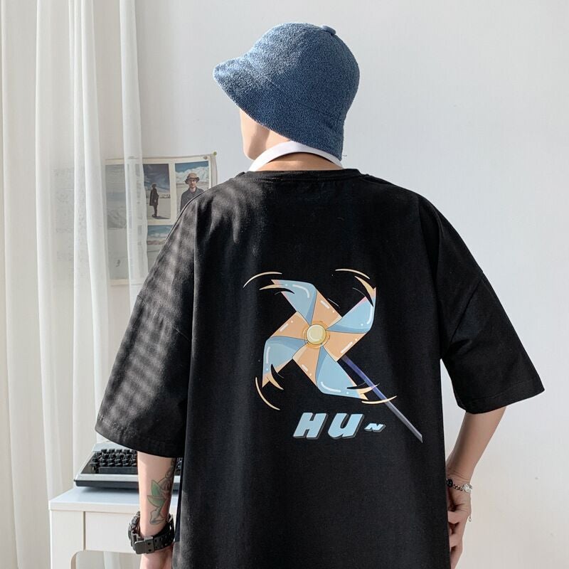 Summer Loose Short-Sleeved T-Shirts For Student Couples, Casual Round Neck, Five-Quarter Sleeves, Same Style Class Uniforms For Boys And Girls - Image 2