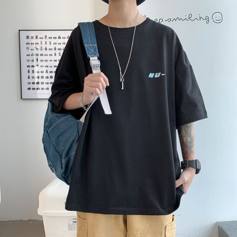 Summer Loose Short-Sleeved T-Shirts For Student Couples, Casual Round Neck, Five-Quarter Sleeves, Same Style Class Uniforms For Boys And Girls - Image 3