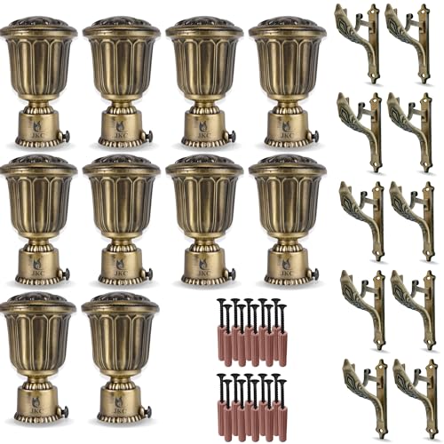 JKC Antique Zinc Alloy Curtain Brackets / Knobs / End Cap and Support / Holders Ideal for 1 Inch Curtain Pipe / Rod - 10 Brackets 10 Holders - Image 1