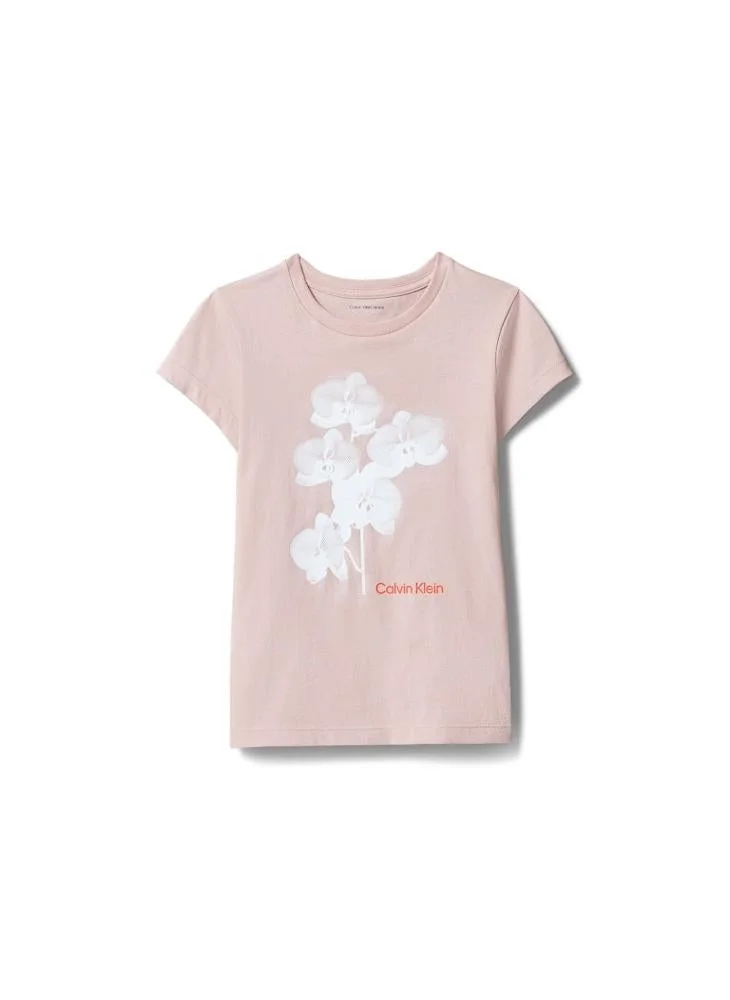 Calvin Klein Jeans  Youth Flower Print Slim Fit Short Sleeve T-Shirt for Women | Best Price UAE