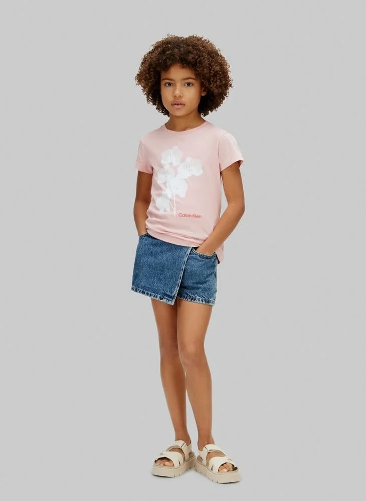 Calvin Klein Jeans  Youth Flower Print Slim Fit Short Sleeve T-Shirt for Women | Best Price UAE