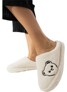 Liger Closed Front Teddy Bear Printed Plush Women's Home Slippers White  - Image 1