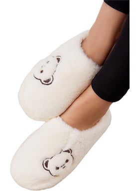 Liger Closed Front Teddy Bear Printed Plush Women's Home Slippers White  - Image 3