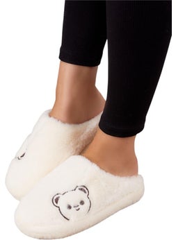 Liger Closed Front Teddy Bear Printed Plush Women's Home Slippers White  - Image 5