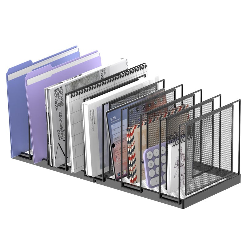 JMHUD 9-Section File Organizer for Desk, Vertical File Holder Desktop File Folder Organizer, Upright Mesh Desk Organizer Mail Organizer Office Organization for Home Office, Black - Image 1