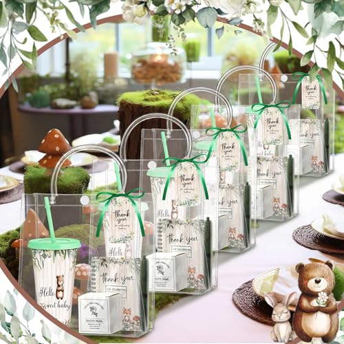 Tosstuki 6 Sets Woodland Baby Shower Game Prizes Gifts for Winners Player Plastic Tumbler Notebook Scented Candles Ballpoint Pen Gift Bag Safari Jungle Wild Animal Baby Shower Favor Woodland Game Gift - Image 4