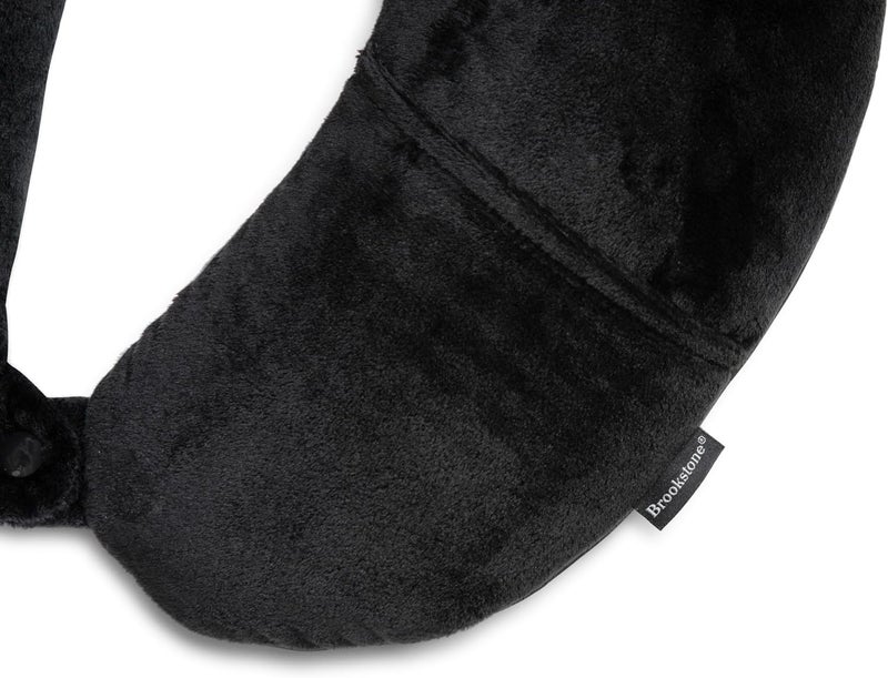 Brookstone Microbead Travel Head and Neck Pillow Lightweight and Plush with Phone or Headphone Pocket, Black - Image 3