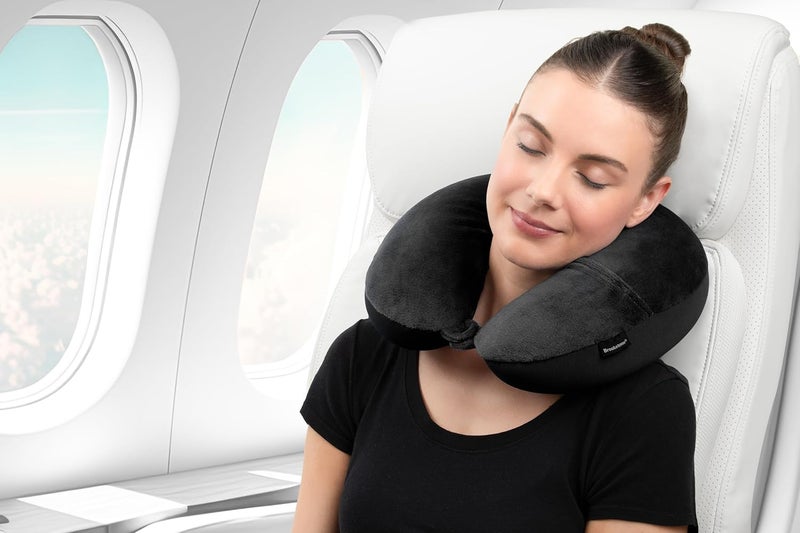 Brookstone Microbead Travel Head and Neck Pillow Lightweight and Plush with Phone or Headphone Pocket, Black - Image 5