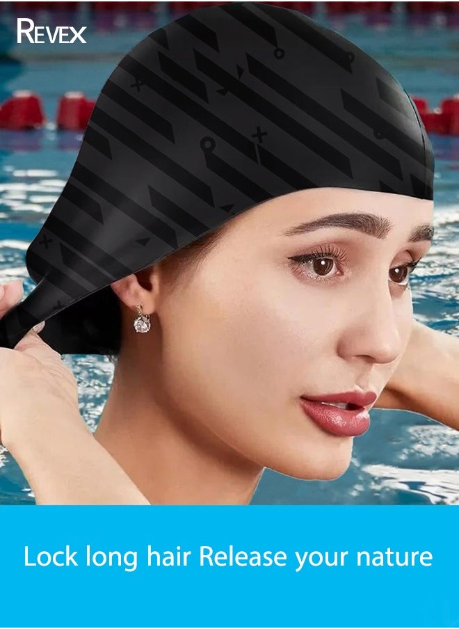 REVEX Men Women, Unisex Adult Swimming Caps for Short Long Hair to Keep Hair Dry, Waterproof Bathing Caps for Swimming  - Image 2