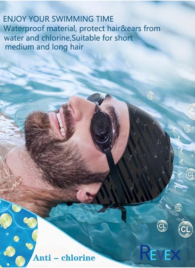 REVEX Men Women, Unisex Adult Swimming Caps for Short Long Hair to Keep Hair Dry, Waterproof Bathing Caps for Swimming  - Image 4