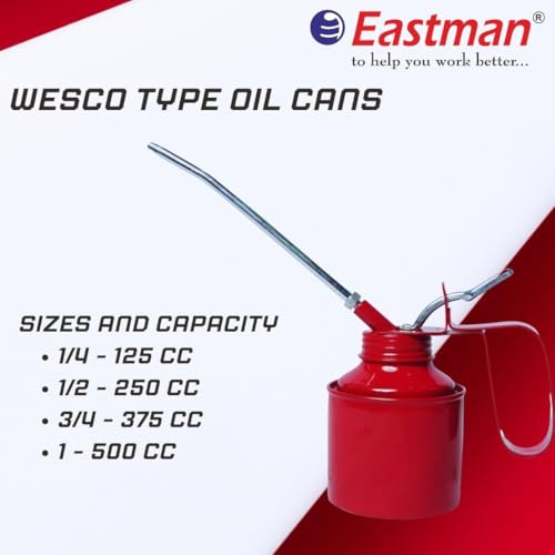 Eastman Wesco Type Oil Can (E-2072A), 1/2 Pint (250 CC) High-Pressure Lubrication Pump with Rigid Steel Body and Lever Action for Automotive, Industrial Machinery, Car, and Bike Maintenance. - Image 2