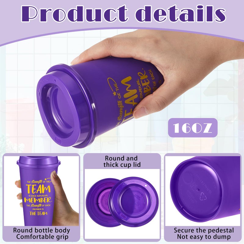 FillTouch 12 Pcs Appreciation Cups Gifts, Team Coffee Mugs for Office Coworkers Employee Staffs, 16 oz Reusable Plastic Cups with Lids, Gifts for Staff at Work (Bright Color) - Image 3