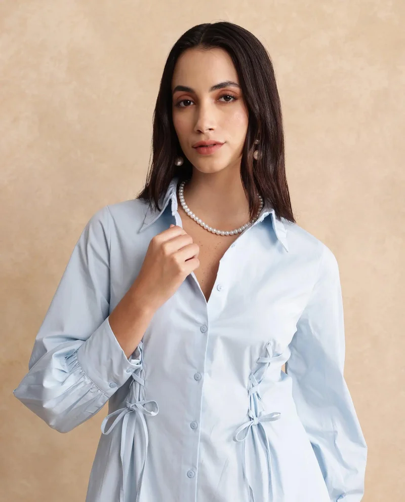Rareism Women's Shirt Dress With Criss Cross Detail At Princess Line