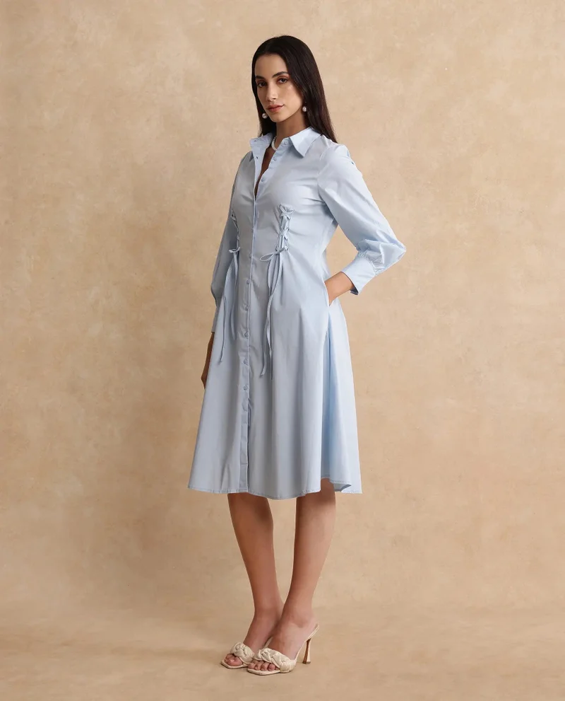 Rareism Women's Shirt Dress With Criss Cross Detail At Princess Line