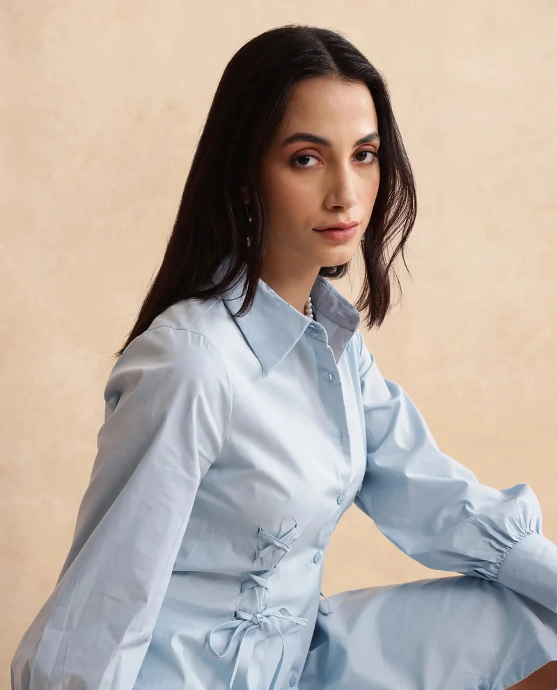 Rareism Women's Shirt Dress With Criss Cross Detail At Princess Line