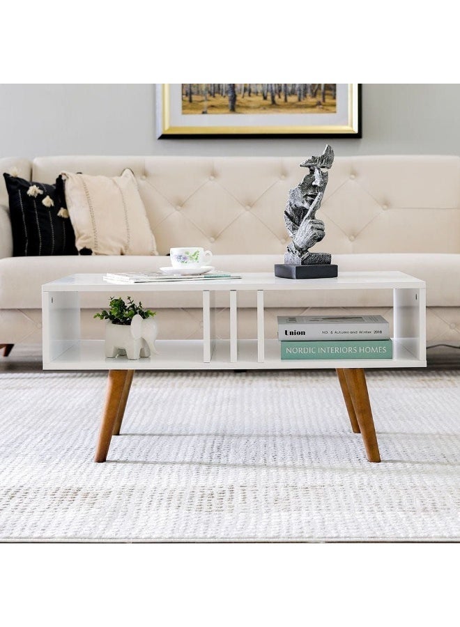 Melo Coffee Table Multi Functional Living Room Desk Space Saving Center Table Furniture For Home Living Room L 90 x W 45 x H 43 cm White