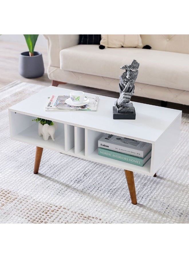 DANUBE HOME Melo Coffee Table Multi Functional Living Room Desk Space Saving Center Table Furniture For Home Living Room L 90 x W 45 x H 43 cm White - Image 2
