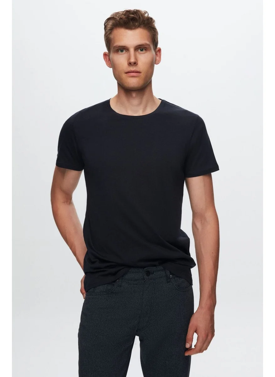 D'S DAMAT Slim Fit Navy Blue Crew Neck 100% Cotton Breathable T-shirt 4HC141996753M