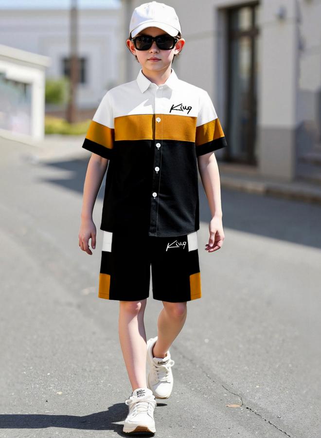 Take Two Teen Boys Color Block Shirt And Shorts Set - Image 1