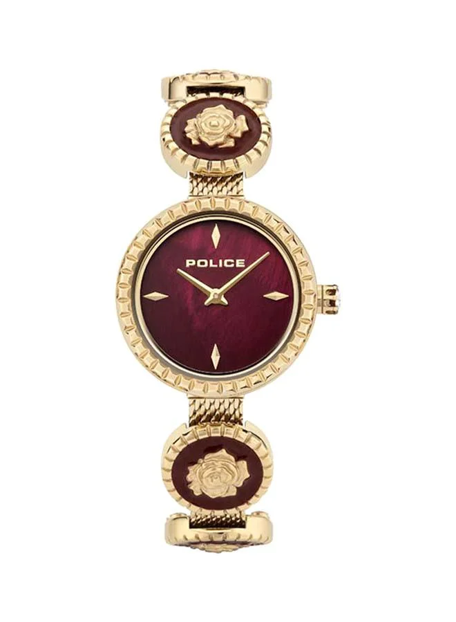 بوليس Police Kapaa Women's 29mm Round Maroon Dial Gold Plated Stainless Steel Analog Quartz Watch