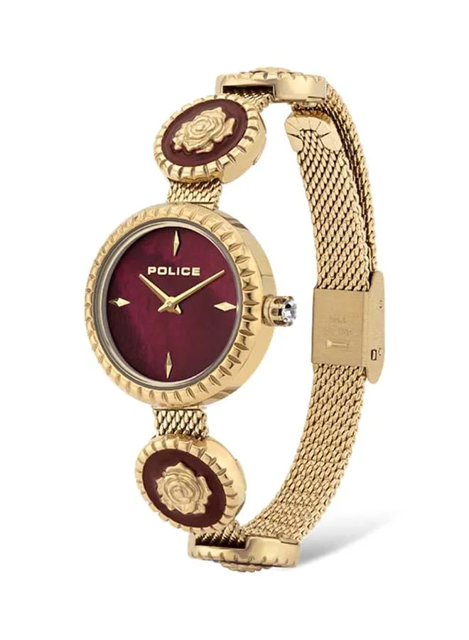 بوليس Police Kapaa Women's 29mm Round Maroon Dial Gold Plated Stainless Steel Analog Quartz Watch