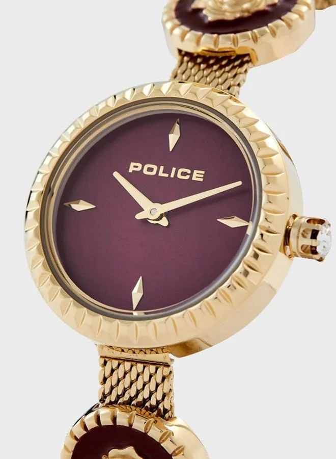بوليس Police Kapaa Women's 29mm Round Maroon Dial Gold Plated Stainless Steel Analog Quartz Watch