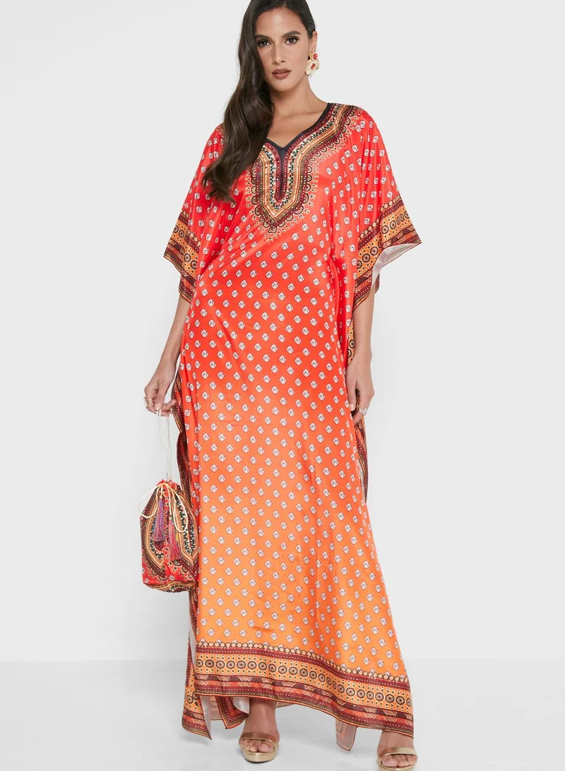 ARABIAN CLOSET Cape Sleeve Kaftan With Pouch