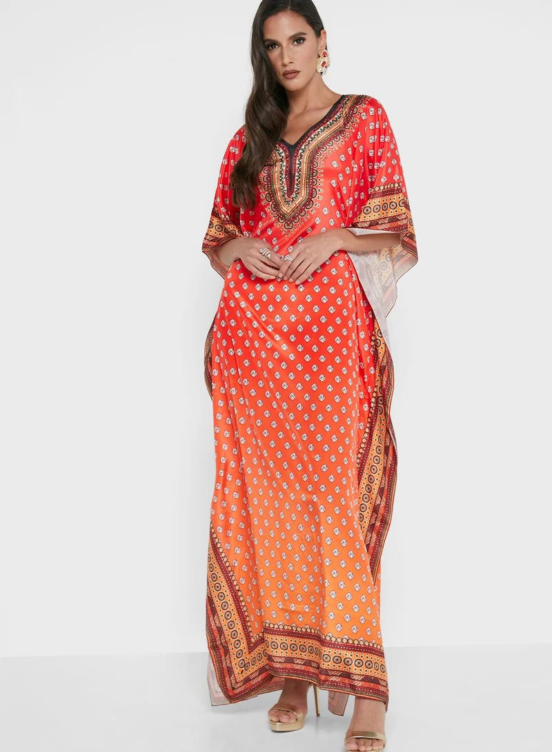 ARABIAN CLOSET Cape Sleeve Kaftan With Pouch