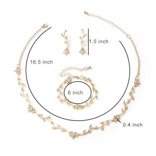 Hapibuy Crystal Necklace Earrings Bracelet Bridal Wedding Jewelry Set Rhinestone Choker Necklace For Women Brides Gold Color - Image 5