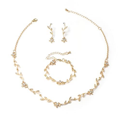 Hapibuy Crystal Necklace Earrings Bracelet Bridal Wedding Jewelry Set Rhinestone Choker Necklace For Women Brides Gold Color - Image 1