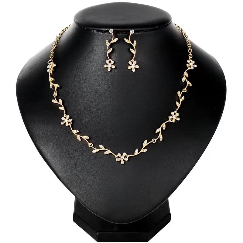 Hapibuy Crystal Necklace Earrings Bracelet Bridal Wedding Jewelry Set Rhinestone Choker Necklace For Women Brides Gold Color - Image 4