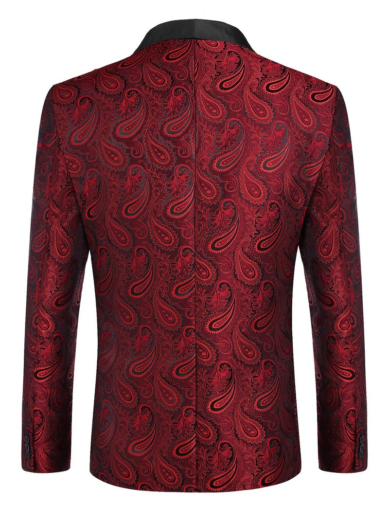 COOFANDY Mens Floral Tuxedo Jacket Paisley Shawl Lapel Suit Blazer Jacket for Dinner,Prom,Wedding Red - Image 3