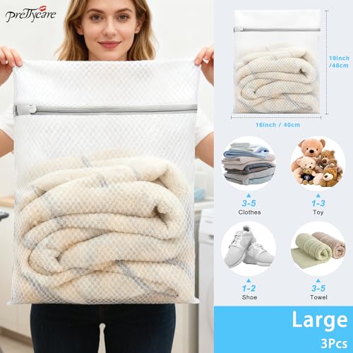 PrettyCare 3 Large (16x19inch) Mesh Laundry Bags for Delicates, Durable Honeycomb Wash Bags with Premium Zippers - Laundry Essentials Mesh Bags for Lingerie, Bras, Socks, Sweater, Travel & Organizing - Image 2