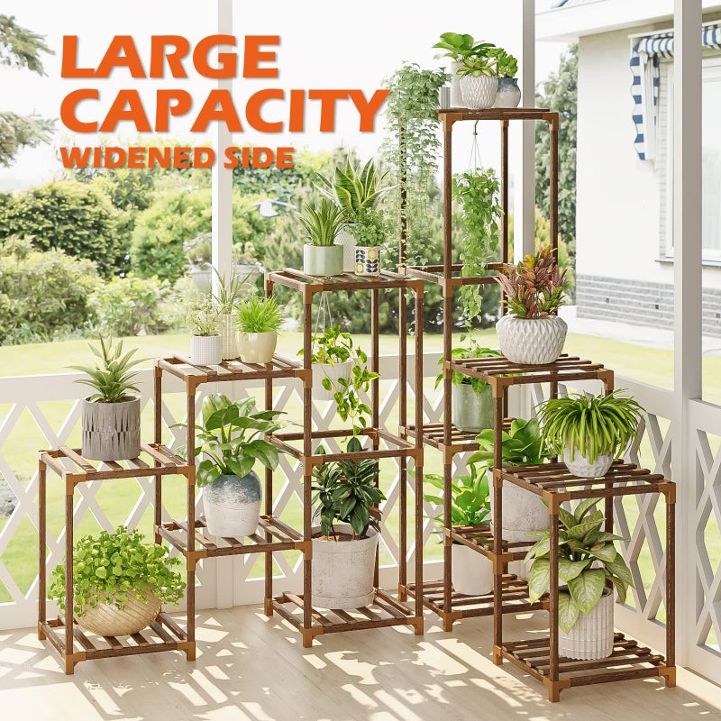 Bamworld Plant Stand Indoor Corner Plant Shelf Outdoor Flower Shelves Wooden Plant Stands Garden Wood Plant Holder Rack for Living Room Corner Lawn Window 03B - Image 3