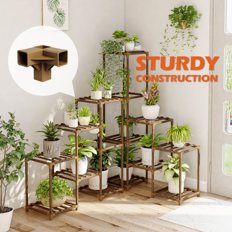 Bamworld Plant Stand Indoor Corner Plant Shelf Outdoor Flower Shelves Wooden Plant Stands Garden Wood Plant Holder Rack for Living Room Corner Lawn Window 03B - Image 2
