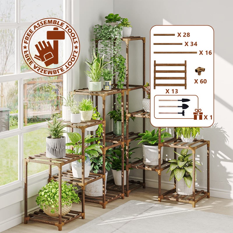Bamworld Plant Stand Indoor Corner Plant Shelf Outdoor Flower Shelves Wooden Plant Stands Garden Wood Plant Holder Rack for Living Room Corner Lawn Window 03B - Image 4