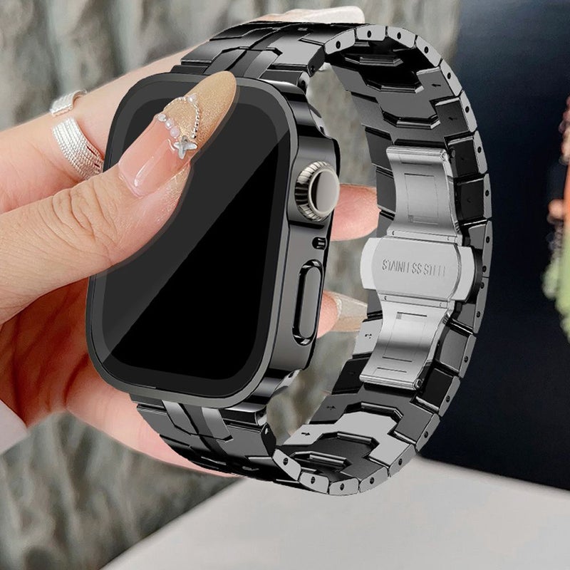 Black Stainless Steel Strap And Case For Apple Watch Series 7 8 9 41mm - Image 1