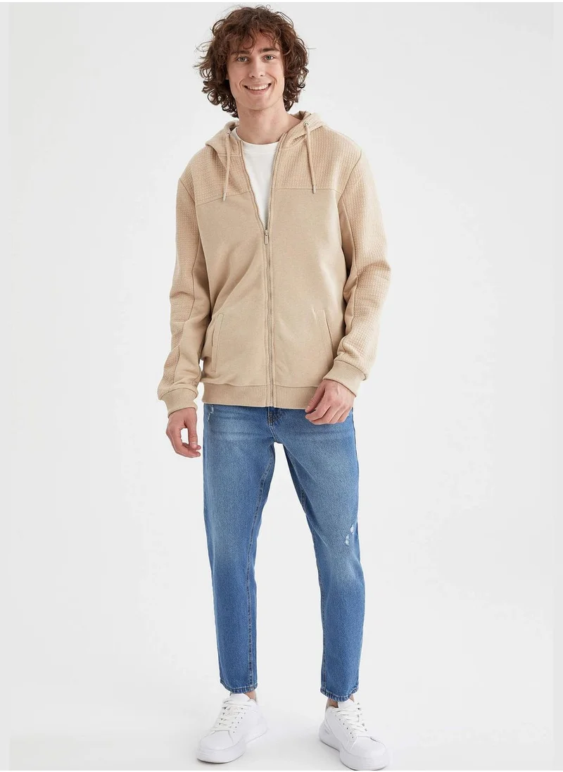 DeFacto Long Sleeve Front Zip Hooded Cardigan