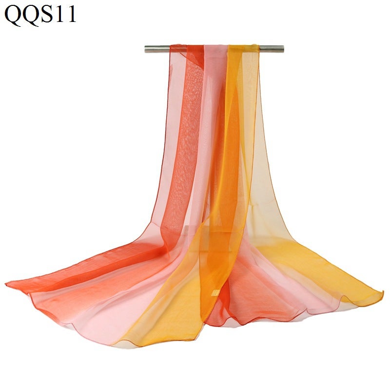 Gradient Silk Scarf Ladies Lightweight Dance Shawl Orange Red 