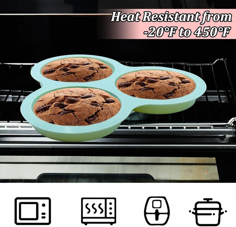 Skytail 3 Cavity Silicone Air Fryer Egg Pan Mould Round Muffin Pancake Baking Pan Making Hamburger Bun Egg Sandwich Cupcake Chocolate Cakes Cheesecake Desserts Cookie Jelly Pudding Ice Cream Pie Mold - Image 4
