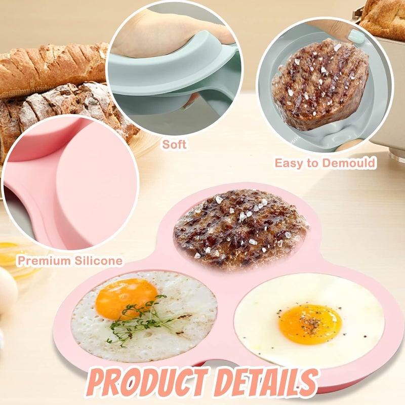 Skytail 3 Cavity Silicone Air Fryer Egg Pan Mould Round Muffin Pancake Baking Pan Making Hamburger Bun Egg Sandwich Cupcake Chocolate Cakes Cheesecake Desserts Cookie Jelly Pudding Ice Cream Pie Mold - Image 3