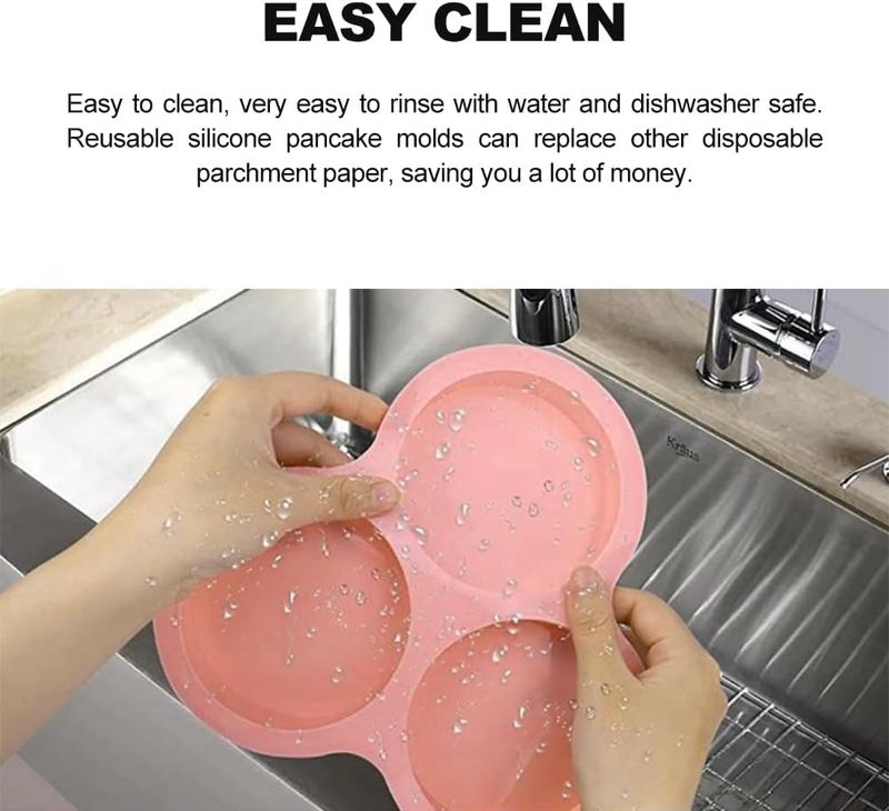 Skytail 3 Cavity Silicone Air Fryer Egg Pan Mould Round Muffin Pancake Baking Pan Making Hamburger Bun Egg Sandwich Cupcake Chocolate Cakes Cheesecake Desserts Cookie Jelly Pudding Ice Cream Pie Mold - Image 5