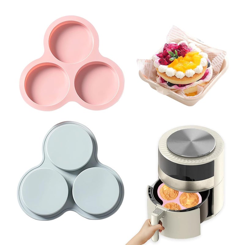 Skytail 3 Cavity Silicone Air Fryer Egg Pan Mould Round Muffin Pancake Baking Pan Making Hamburger Bun Egg Sandwich Cupcake Chocolate Cakes Cheesecake Desserts Cookie Jelly Pudding Ice Cream Pie Mold - Image 1