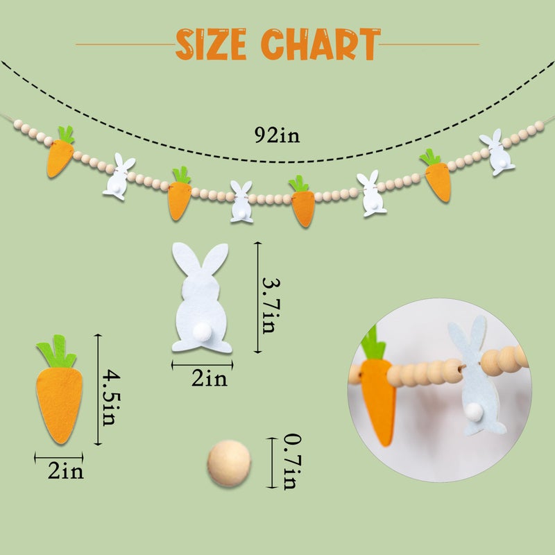 VANGNING Easter Bunnies and Carrots Garland - Felt Bunny and Wood Beads Banner, Decoration Wall Hanging Bunting (Carrots Garland) - Image 2